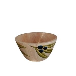 Clay art Large vintage wooden‎ Olive branch serving bowl 12 inches wide